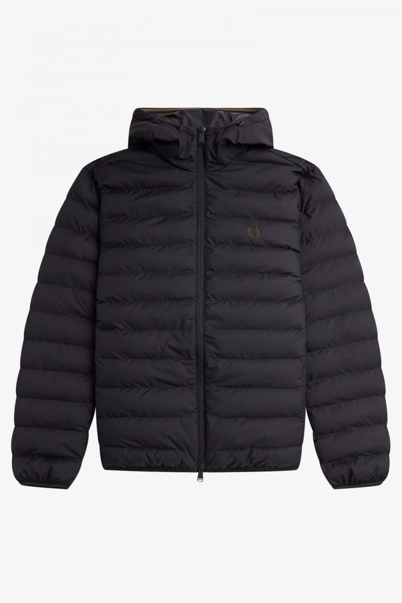 Fred Perry Hooded Insulated Men's Jackets Black | MJOKD6943