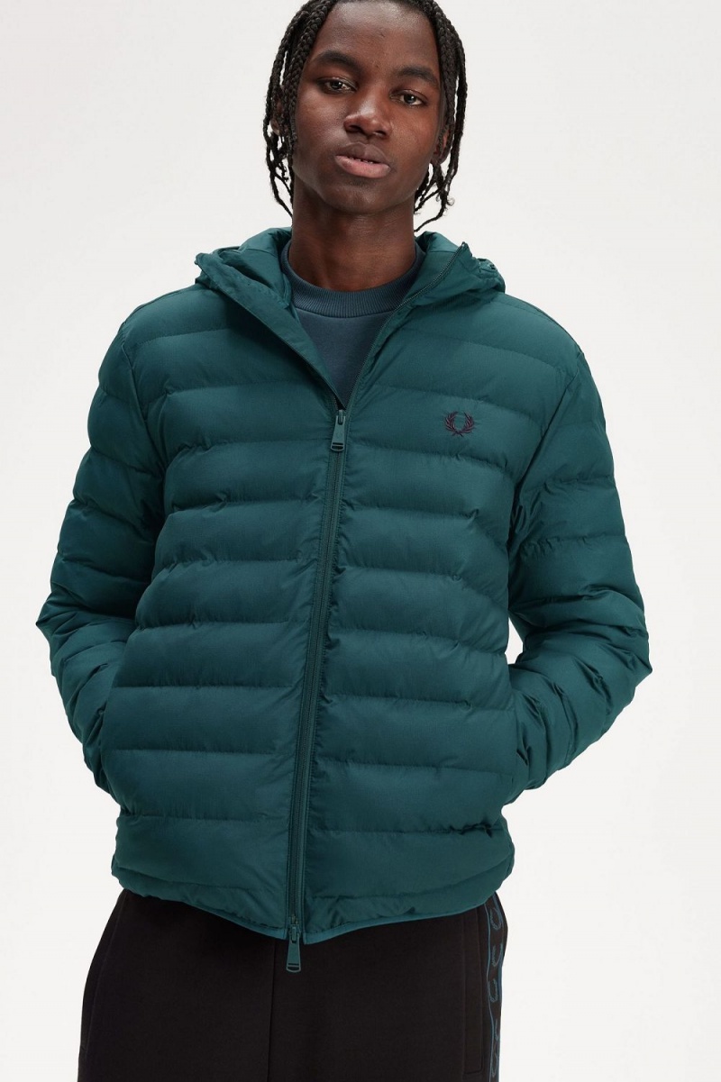 Fred Perry Hooded Insulated Men's Jackets Petrol Blue | YPOAF7842