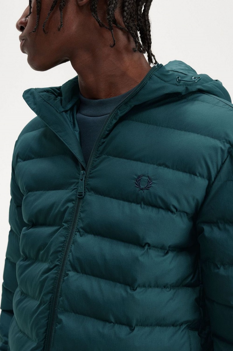 Fred Perry Hooded Insulated Men's Jackets Petrol Blue | YPOAF7842