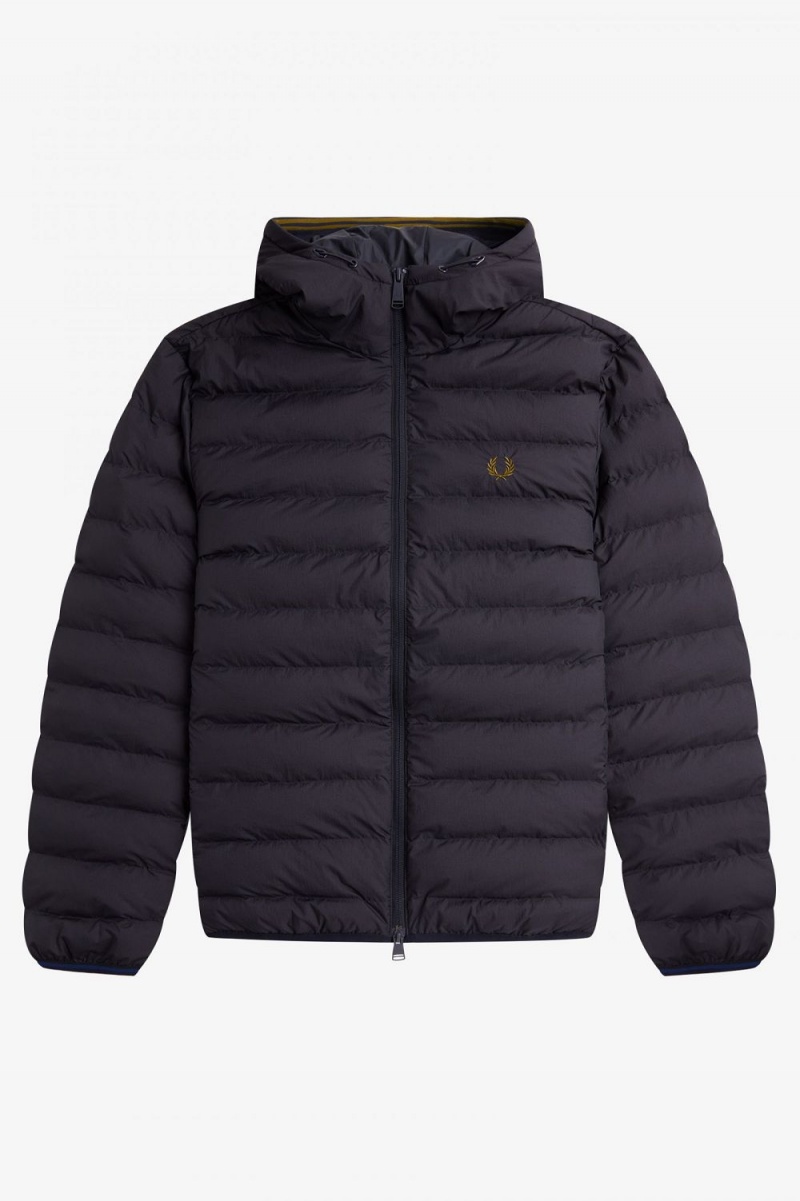 Fred Perry Hooded Insulated Men\'s Jackets Navy | FXPYE9652