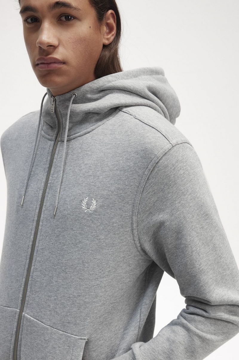 Fred Perry Hooded Zip Through Men's Sweatshirts Grey | LZGWF1780