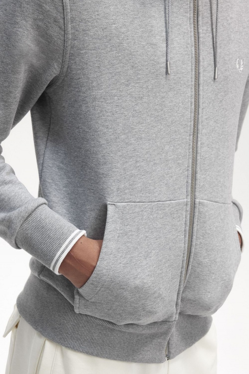 Fred Perry Hooded Zip Through Men's Sweatshirts Grey | LZGWF1780