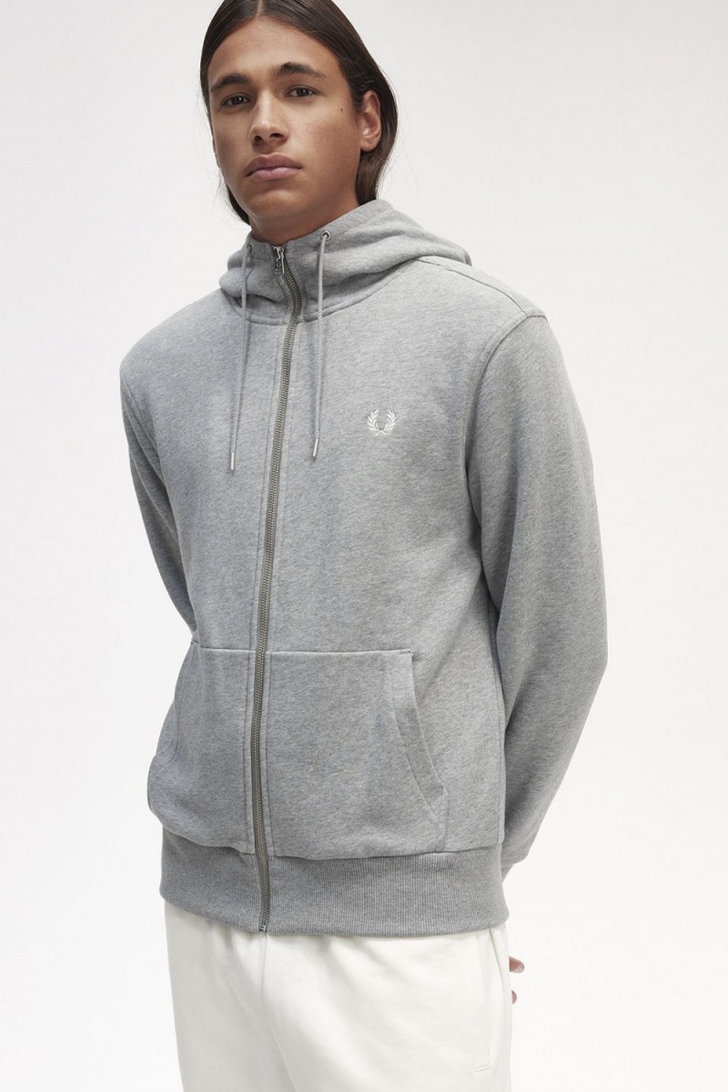 Fred Perry Hooded Zip Through Men's Sweatshirts Grey | LZGWF1780