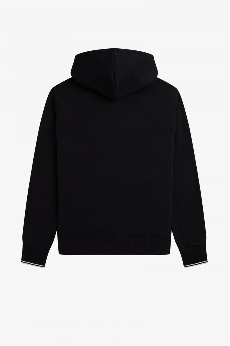 Fred Perry Hooded Zip Through Men's Sweatshirts Black | IFJXL8302