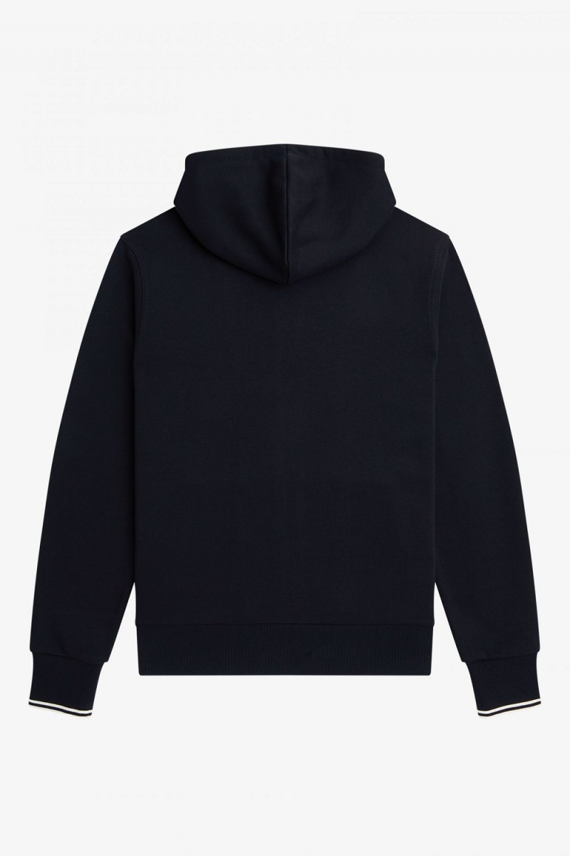 Fred Perry Hooded Zip Through Men's Sweatshirts Navy | PENVI1976