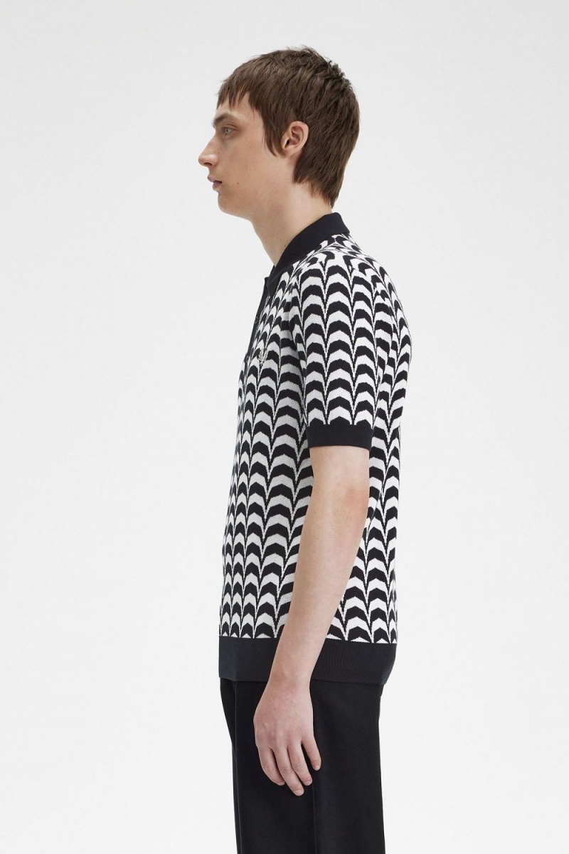 Fred Perry Jacquard Knitted Men's Shirt Black | YKXEG3097