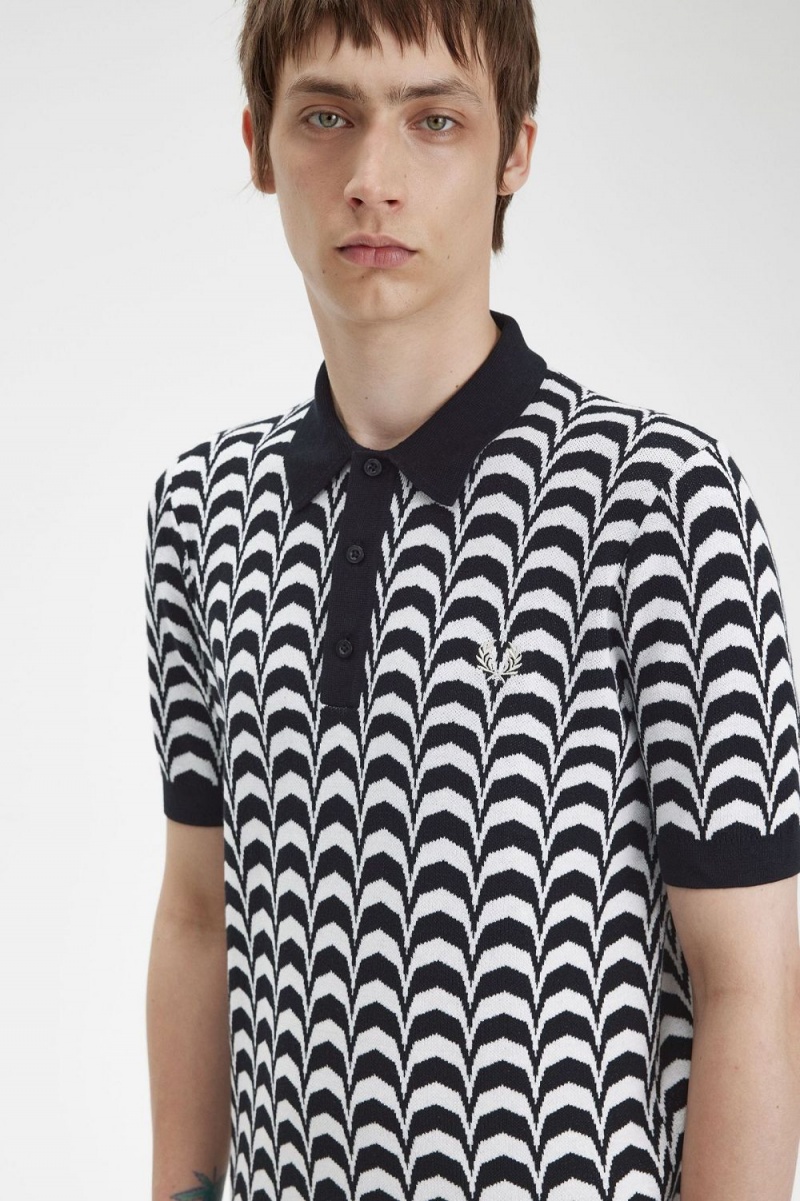 Fred Perry Jacquard Knitted Men's Shirt Black | YKXEG3097