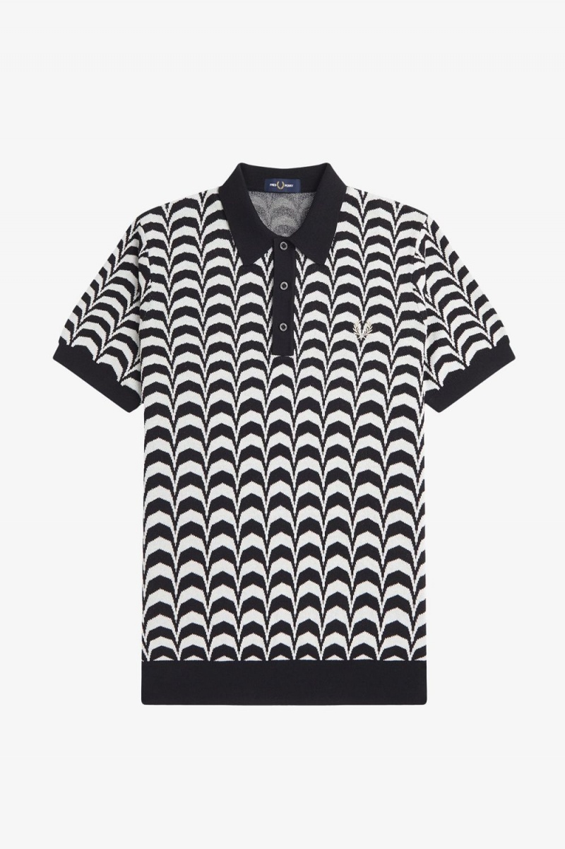 Fred Perry Jacquard Knitted Men's Shirt Black | YKXEG3097