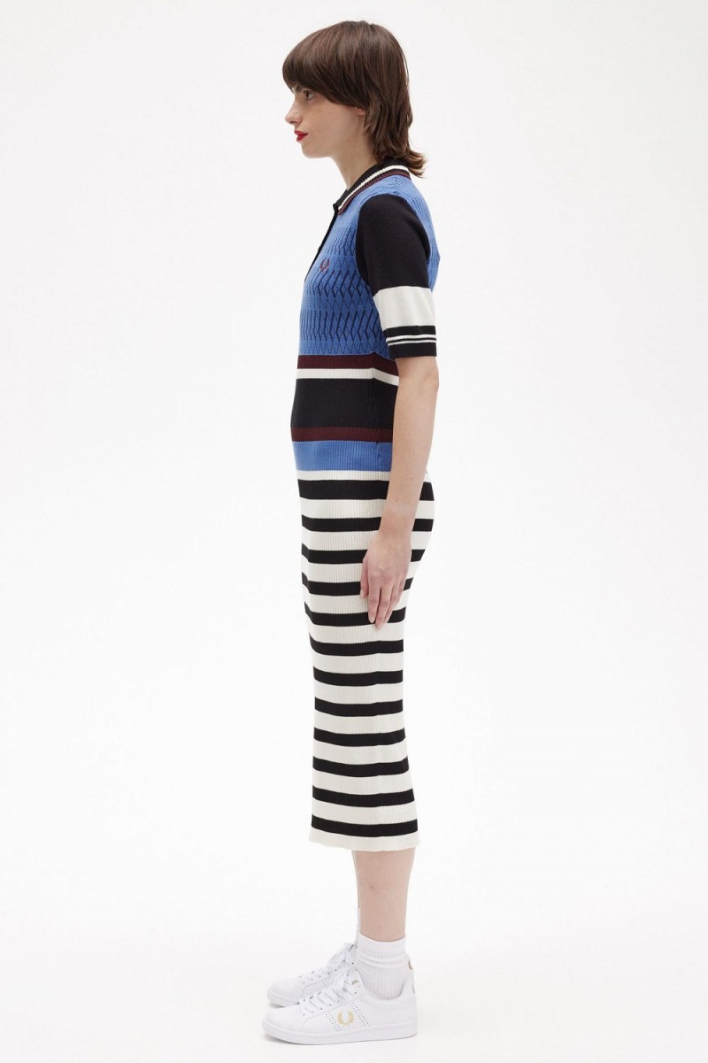 Fred Perry Jacquard Knitted Stripe Women's Dress Twilight Blue | QJMKX9468