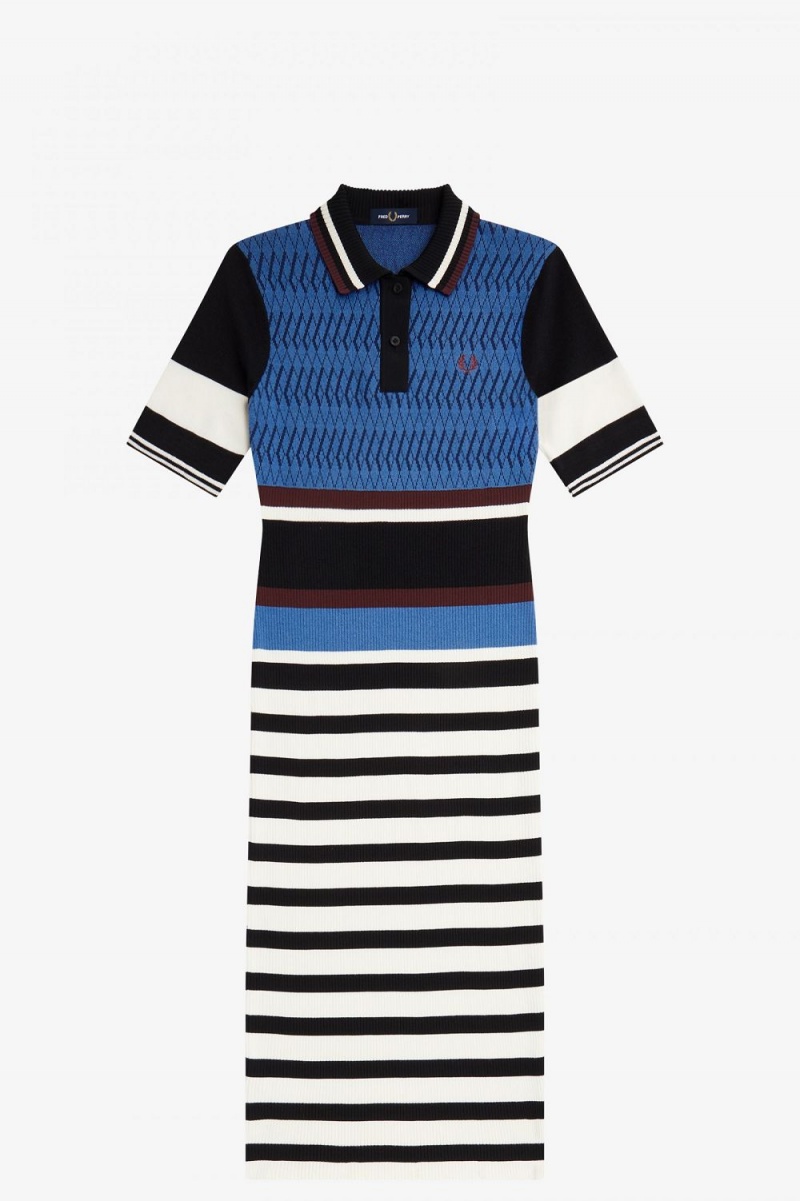 Fred Perry Jacquard Knitted Stripe Women's Dress Twilight Blue | QJMKX9468