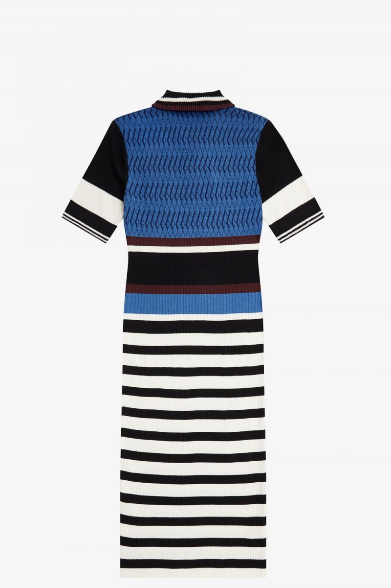 Fred Perry Jacquard Knitted Stripe Women's Dress Twilight Blue | QJMKX9468