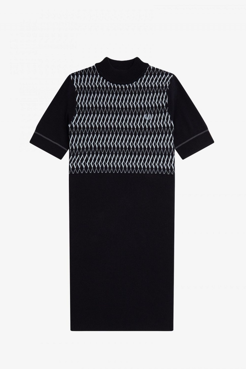 Fred Perry Jacquard Knitted Women's Dress Navy | RUMZN3184