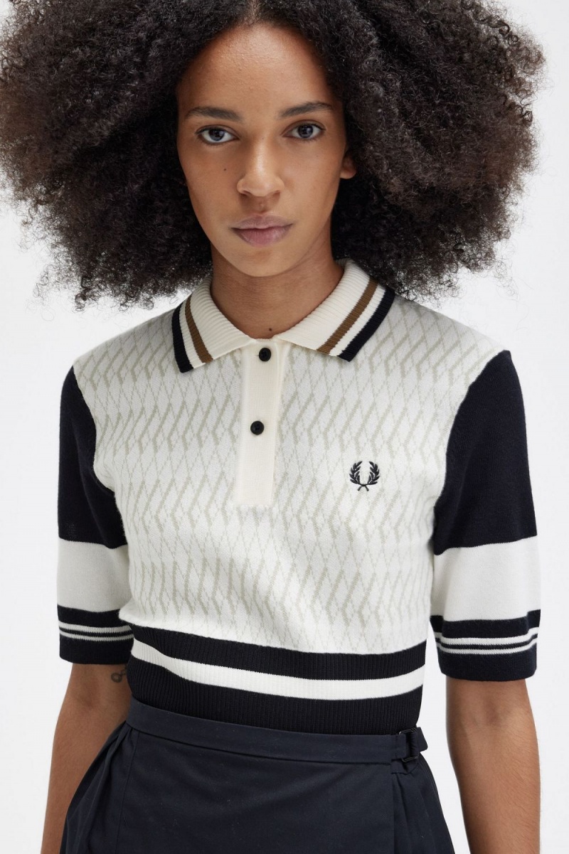 Fred Perry Jacquard Knitted Women's Shirt Beige | URBIZ1695