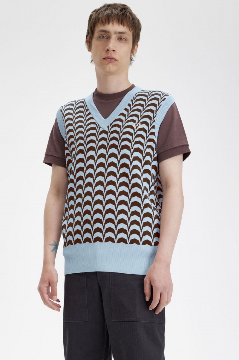 Fred Perry Jacquard Men's Tanks Turquoise | FYPQD6412