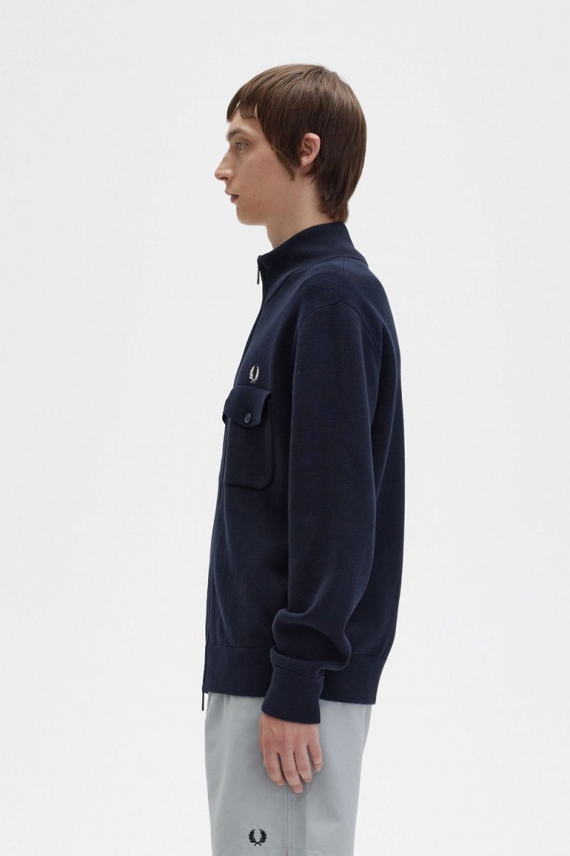 Fred Perry Knitted Men's Track Jackets Navy | VUYKF1760