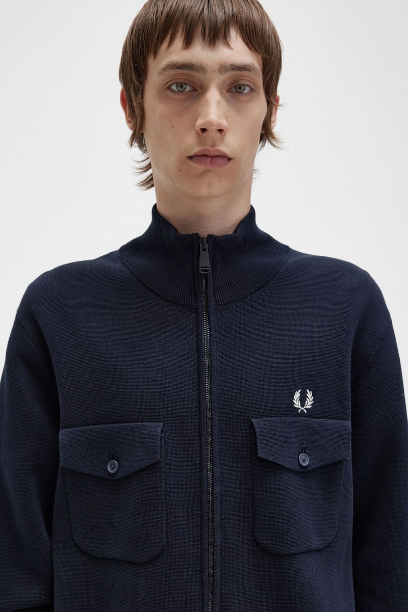 Fred Perry Knitted Men's Track Jackets Navy | VUYKF1760