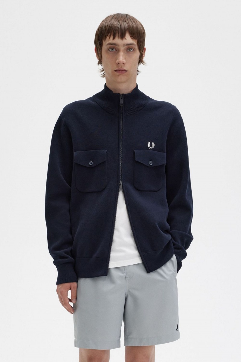 Fred Perry Knitted Men's Track Jackets Navy | VUYKF1760