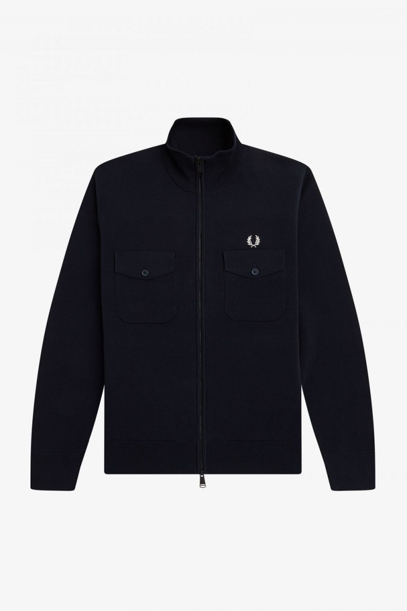 Fred Perry Knitted Men's Track Jackets Navy | VUYKF1760