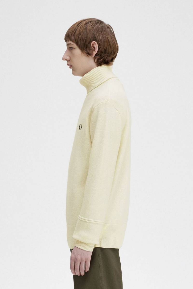 Fred Perry Knitted Roll Neck Men's Jumper Beige | VUJLQ3016