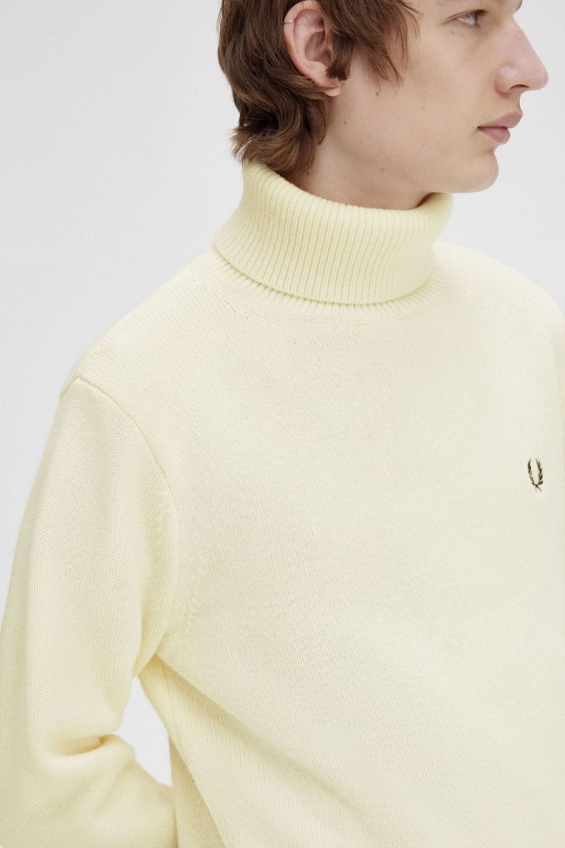 Fred Perry Knitted Roll Neck Men's Jumper Beige | VUJLQ3016