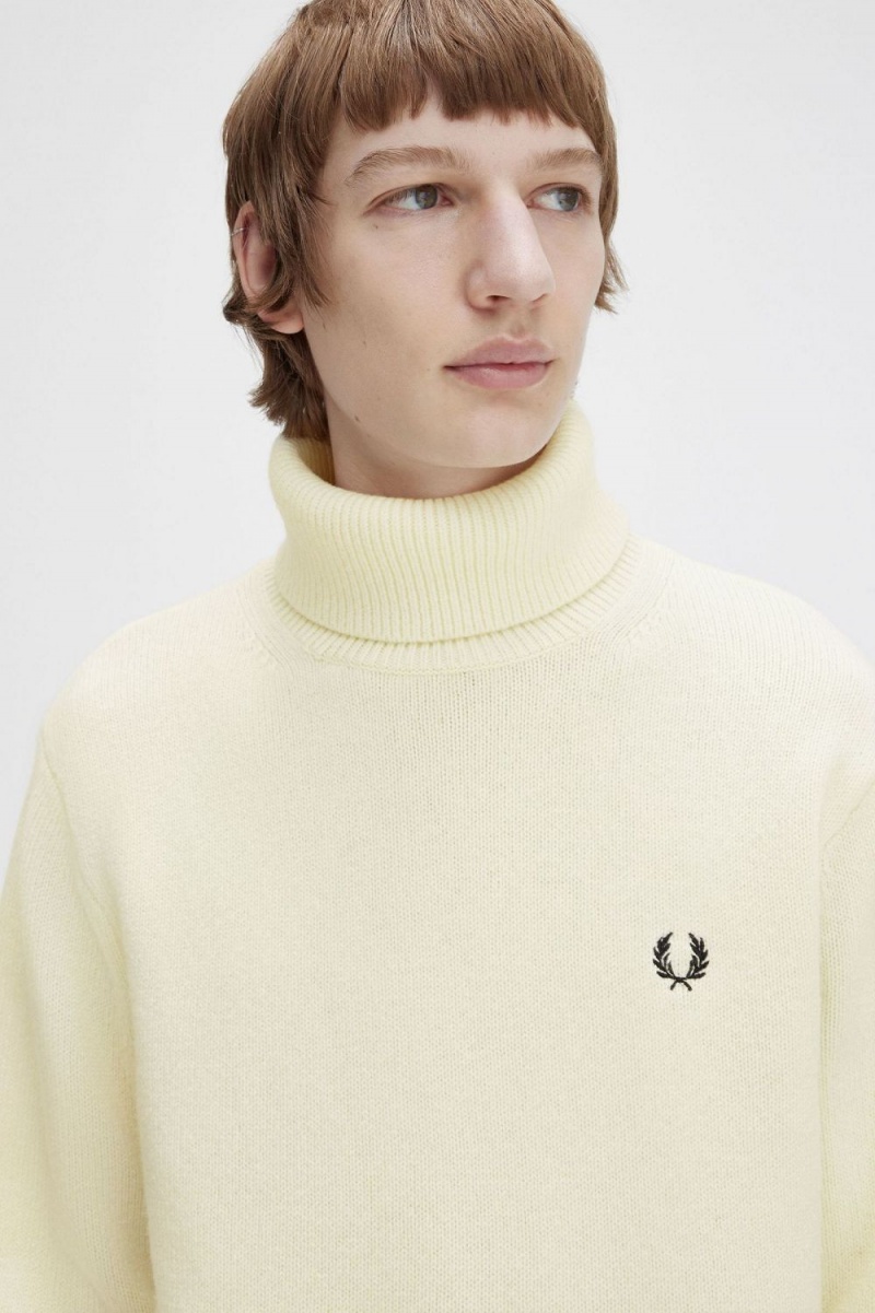 Fred Perry Knitted Roll Neck Men's Jumper Beige | VUJLQ3016