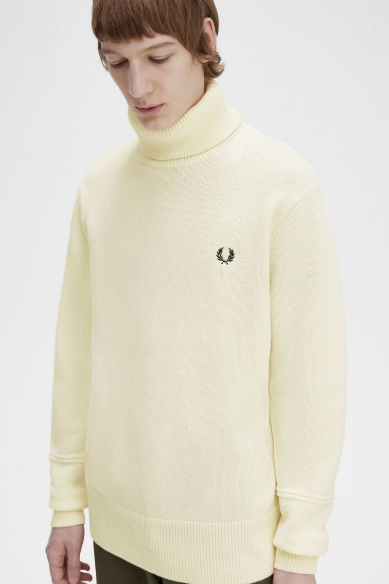 Fred Perry Knitted Roll Neck Men's Jumper Beige | VUJLQ3016