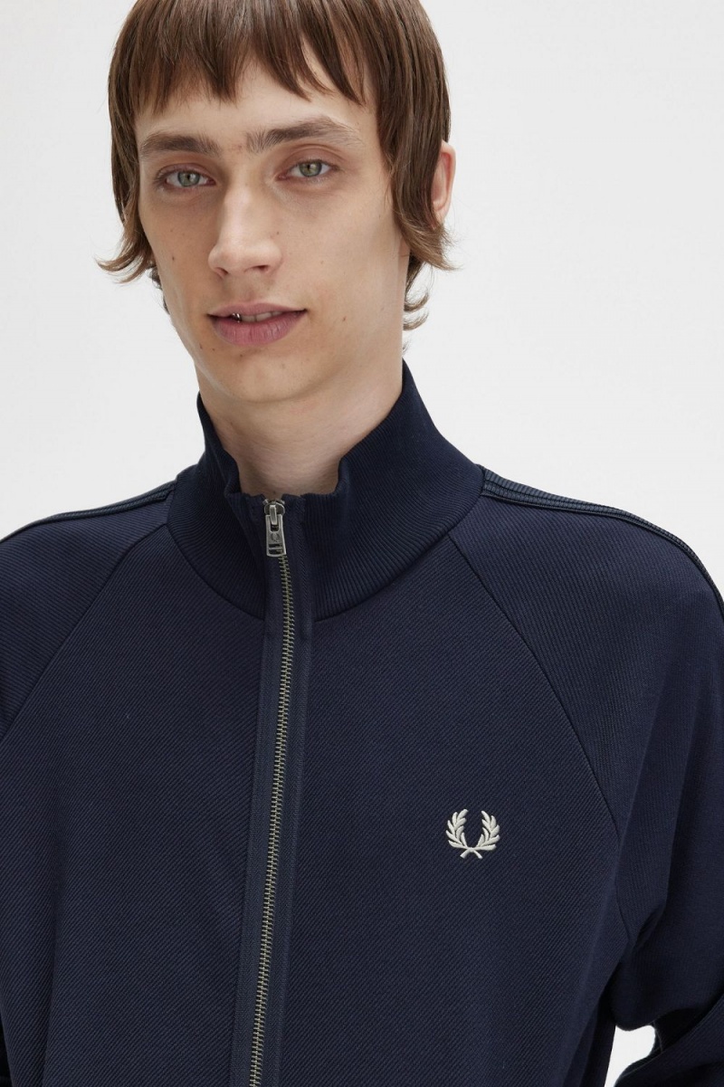 Fred Perry Knitted Tape Men's Track Jackets Navy | JGZUE8675