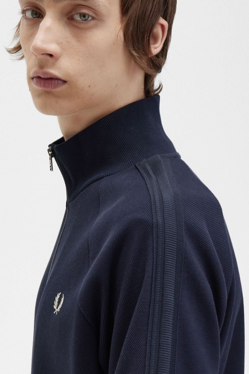 Fred Perry Knitted Tape Men's Track Jackets Navy | JGZUE8675