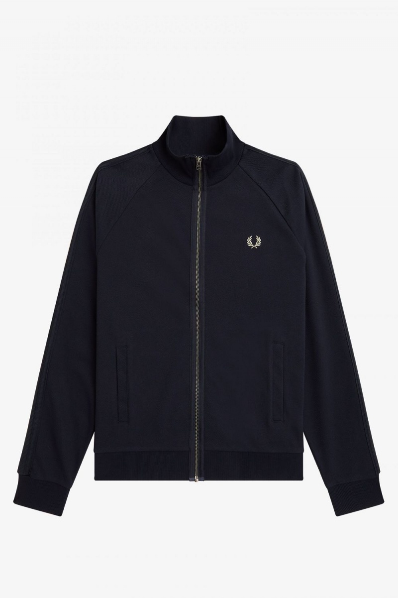 Fred Perry Knitted Tape Men's Track Jackets Navy | JGZUE8675