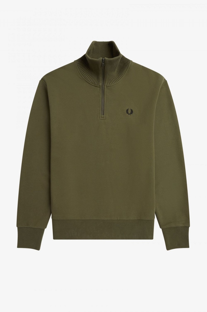 Fred Perry Knitted Trim Zip Neck Men's Sweatshirts Uniform Green | GUAML4570