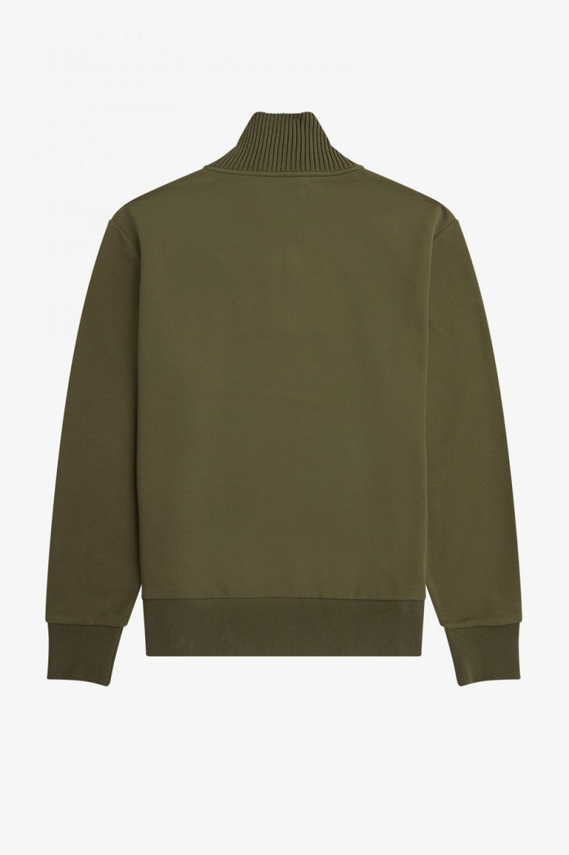 Fred Perry Knitted Trim Zip Neck Men's Sweatshirts Uniform Green | GUAML4570