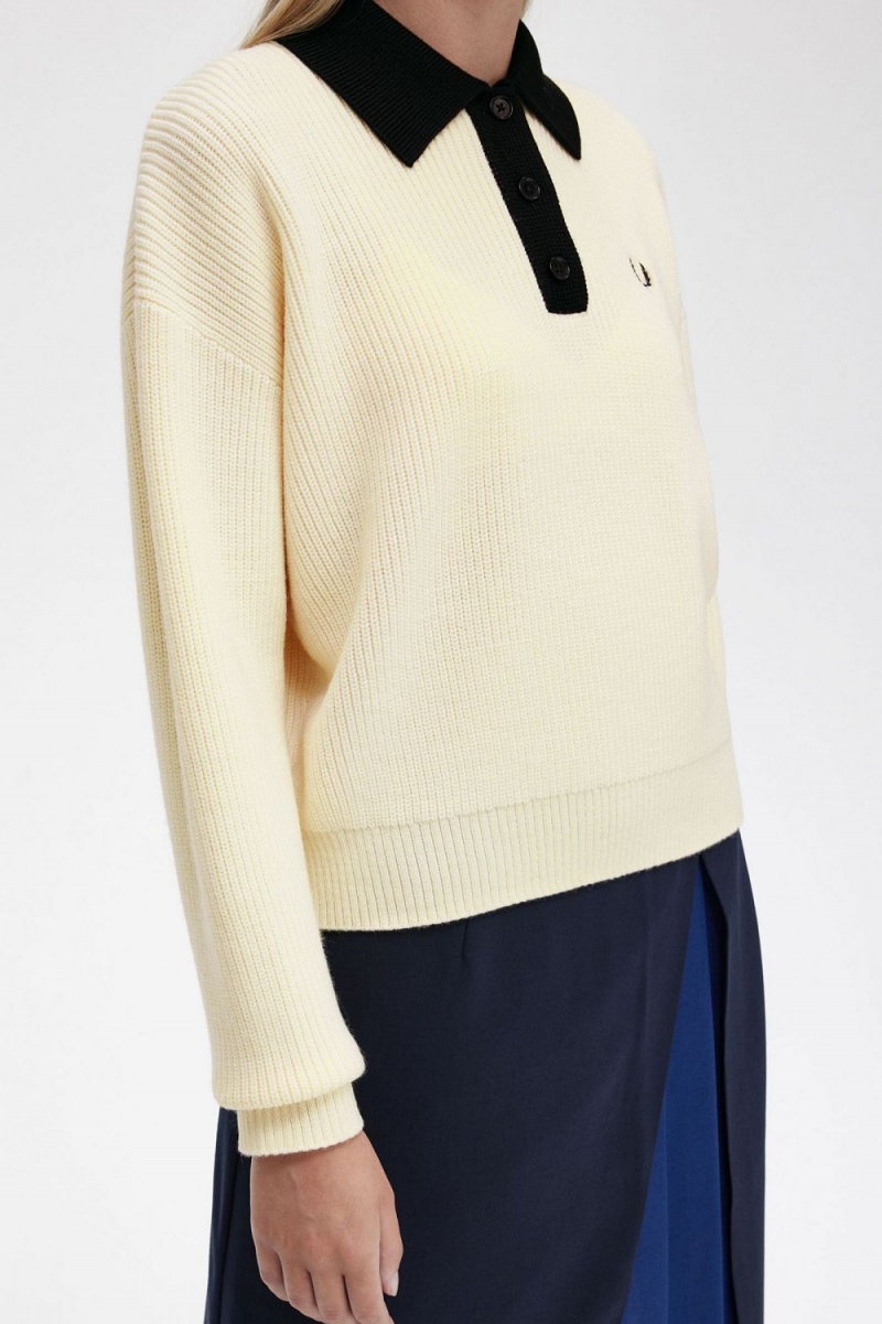 Fred Perry Knitted Women's Shirt Beige | UQCFE5382