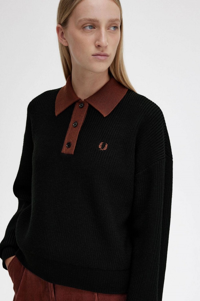 Fred Perry Knitted Women's Shirt Black | OIPXJ2357