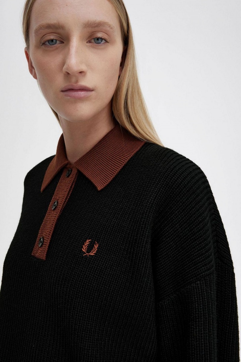 Fred Perry Knitted Women's Shirt Black | OIPXJ2357