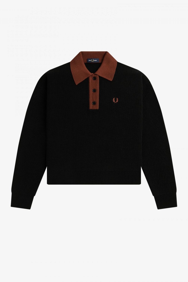 Fred Perry Knitted Women's Shirt Black | OIPXJ2357