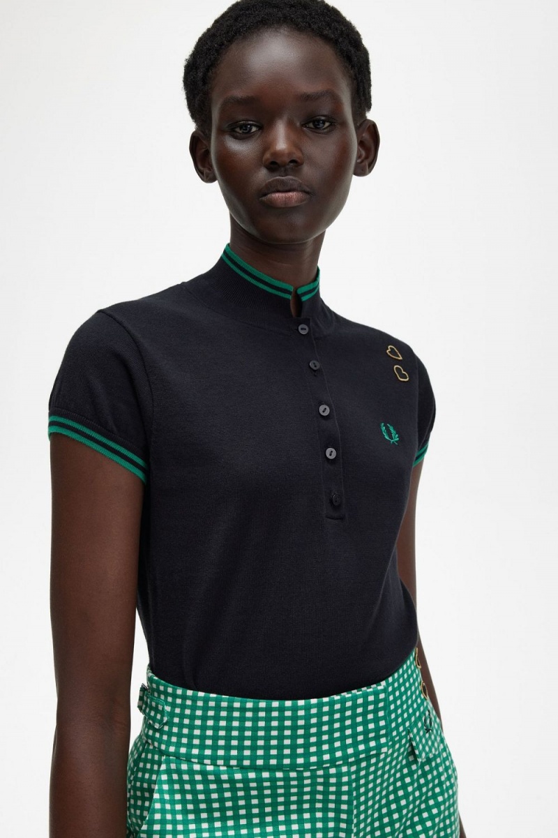 Fred Perry Knitted Women's Shirt Black | XSPFC6920