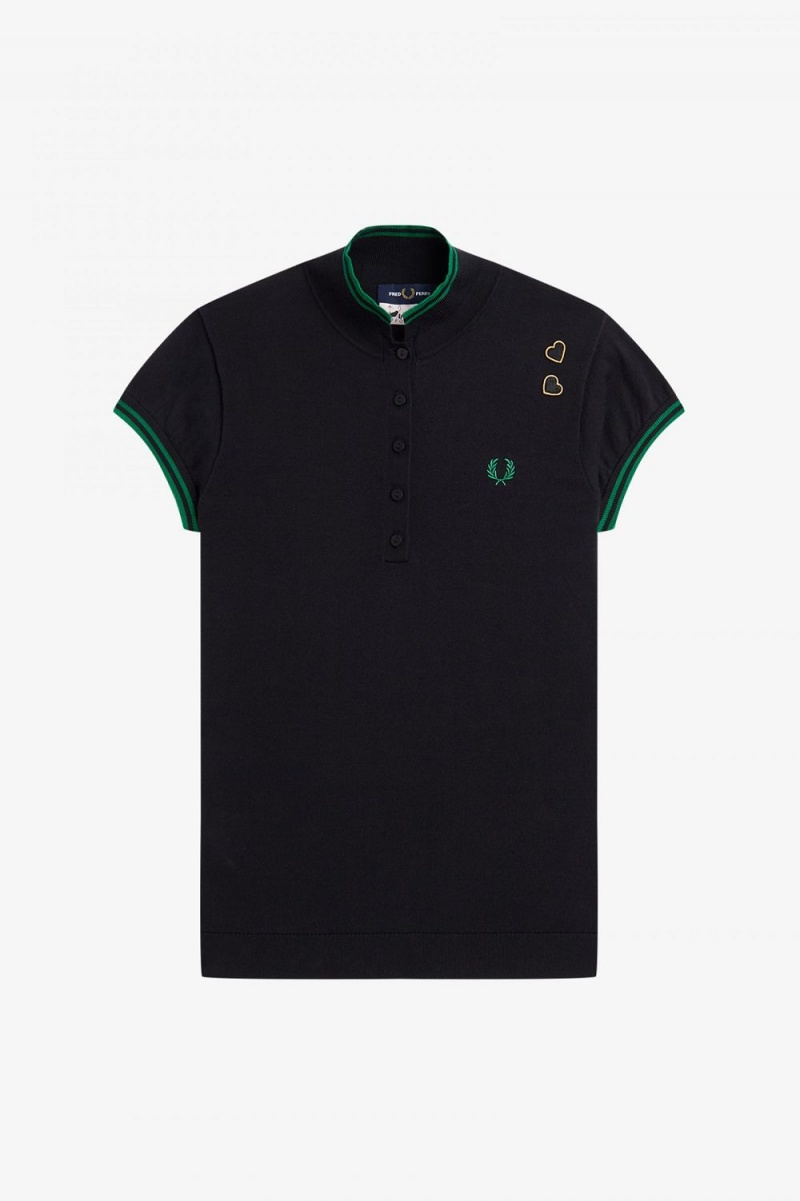 Fred Perry Knitted Women's Shirt Black | XSPFC6920