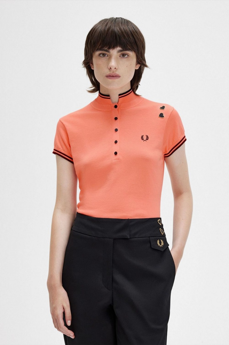 Fred Perry Knitted Women's Shirt Coral Heat | UJYVC8094