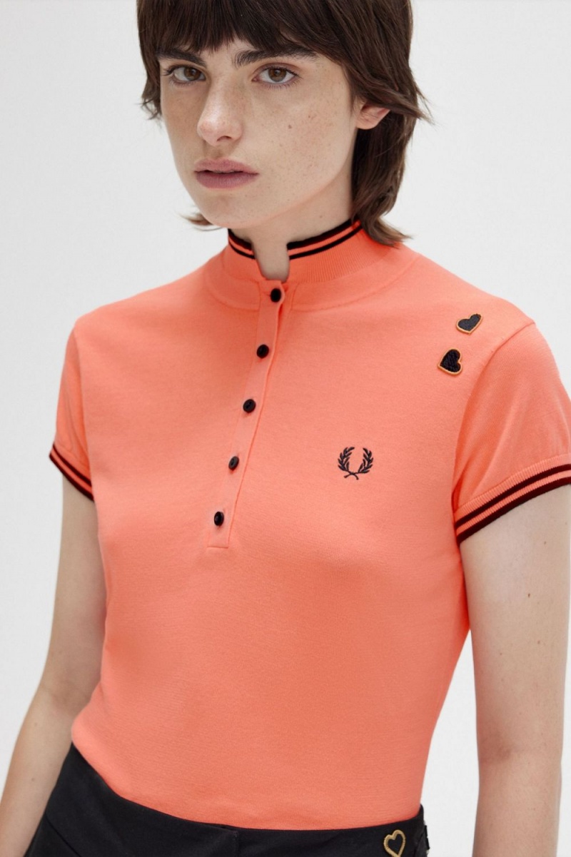 Fred Perry Knitted Women's Shirt Coral Heat | UJYVC8094