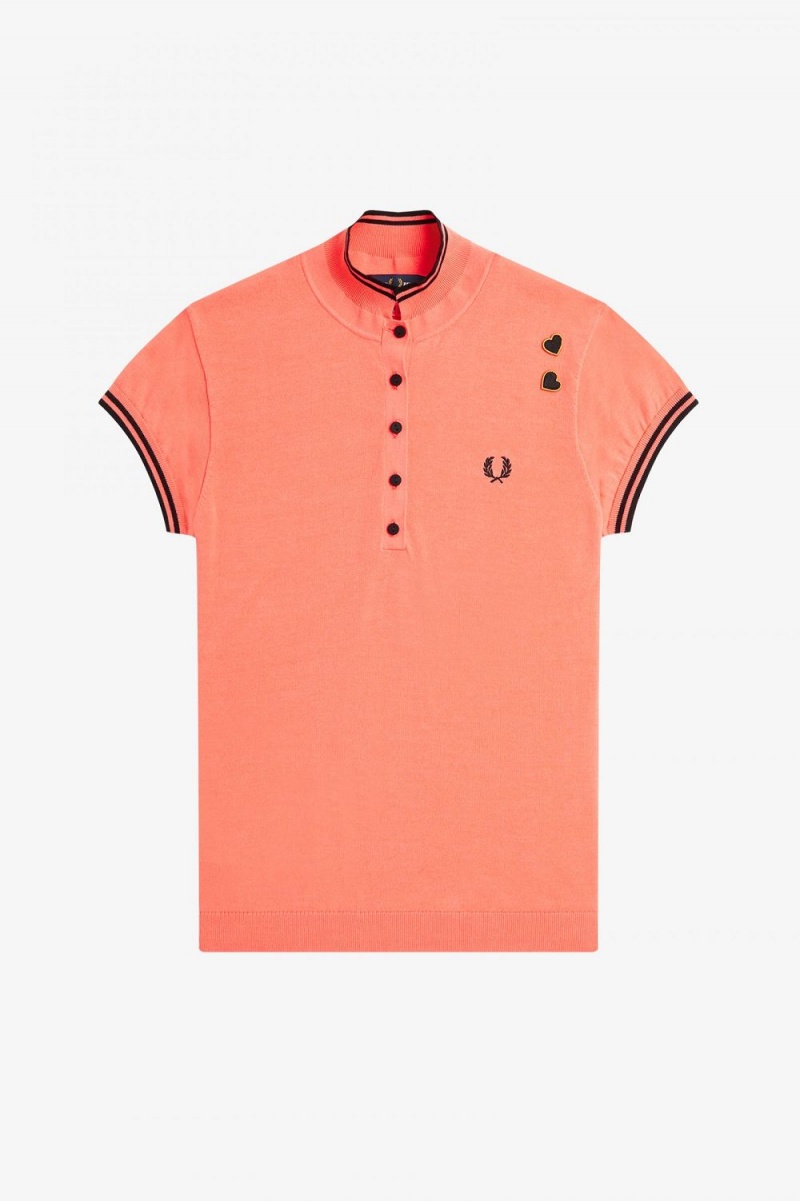 Fred Perry Knitted Women's Shirt Coral Heat | UJYVC8094