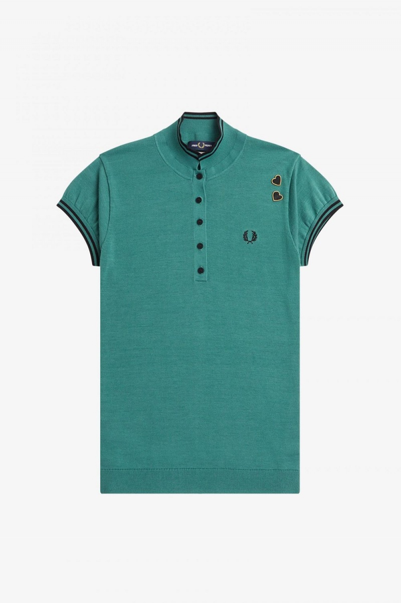 Fred Perry Knitted Women's Shirt Deep Mint | FEPDB1890