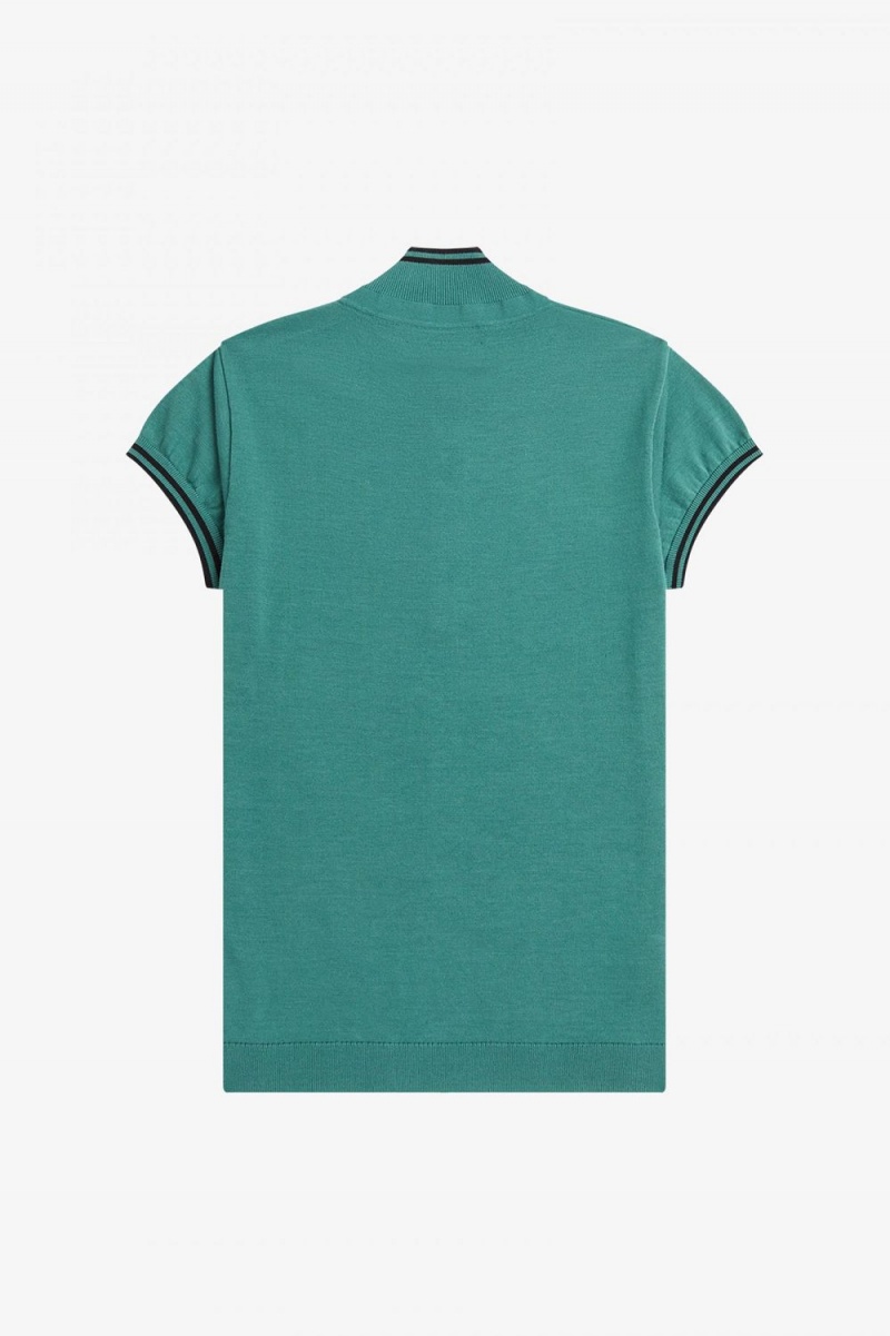 Fred Perry Knitted Women's Shirt Deep Mint | FEPDB1890