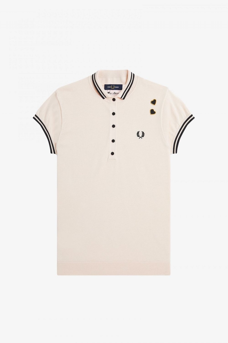 Fred Perry Knitted Women's Shirt Milky Pink | PJNLT7925