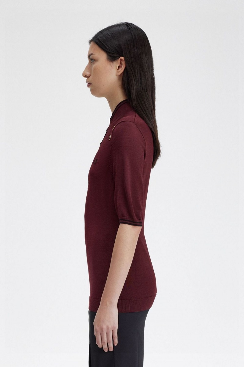 Fred Perry Knitted Women's Shirt Oxblood | CLAOY5207