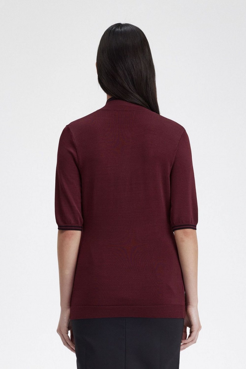 Fred Perry Knitted Women's Shirt Oxblood | CLAOY5207