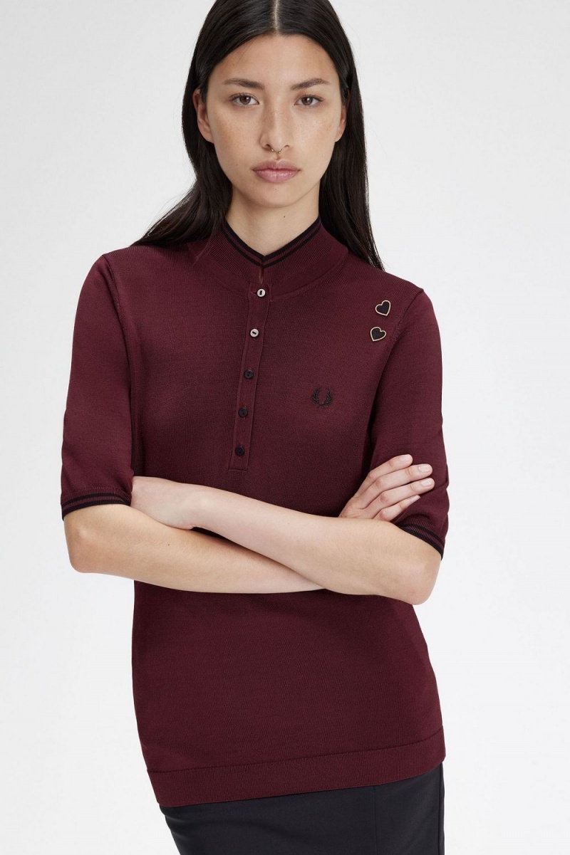 Fred Perry Knitted Women's Shirt Oxblood | CLAOY5207