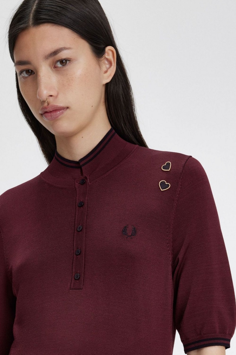 Fred Perry Knitted Women's Shirt Oxblood | CLAOY5207