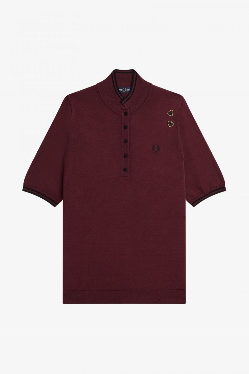 Fred Perry Knitted Women's Shirt Oxblood | CLAOY5207