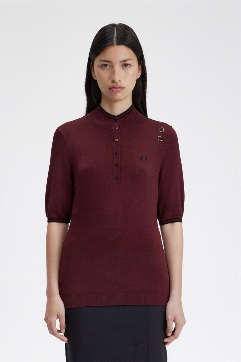 Fred Perry Knitted Women\'s Shirt Oxblood | CLAOY5207