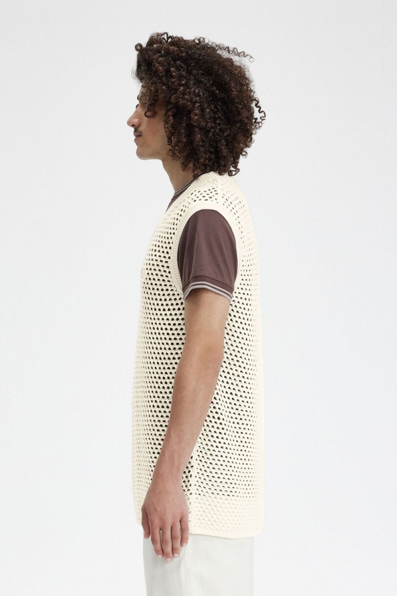 Fred Perry Lace Knit Men's Tanks Beige | QZSET8315